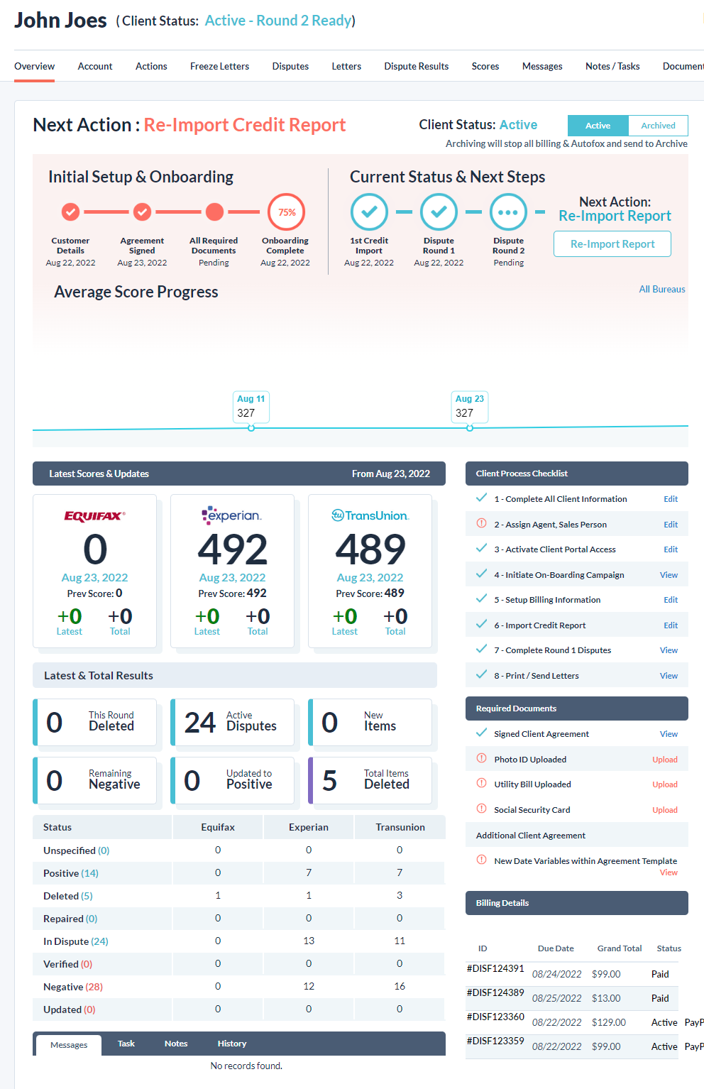 New Overview Design For Clients Dashboard Disputefox