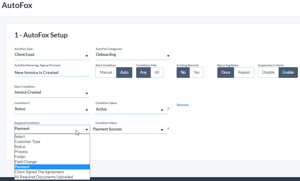 Detailed explanation about the Suspension Criteria triggerring options